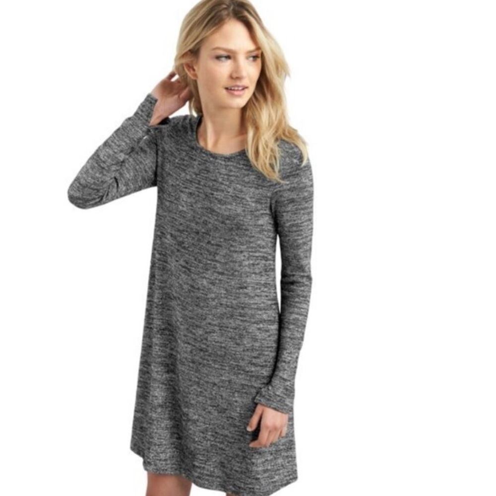 GAP Grey Black Striped Long Sleeve Knit Swing Dress L Large